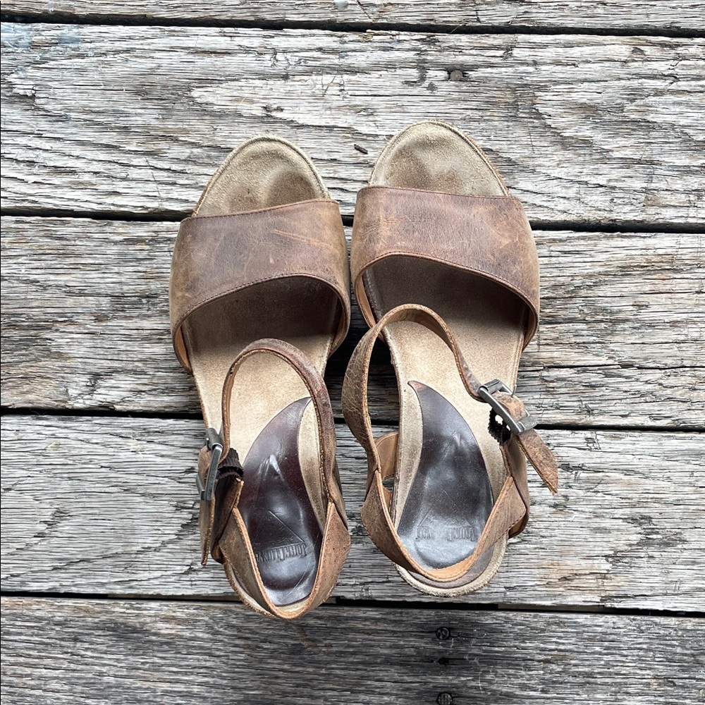 John Fluevog Women's Brown Leather Open-Toe Slingback Sandals
